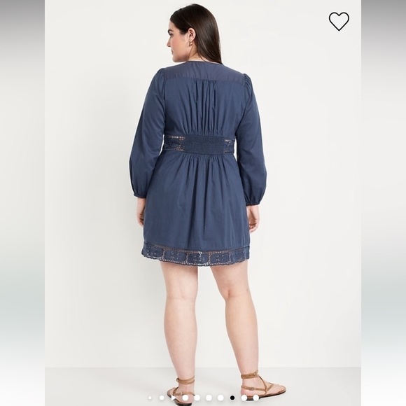 NWT Old Navy Waist-Defined Cutwork Mini Dress in Dusk Navy Blue Size Large - Picture 5 of 15